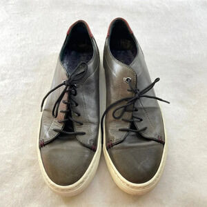 Ted Baker London Leather Sneaker Shoe Men's Sz 7 UK Gray Eyelet Low Top Lace Up